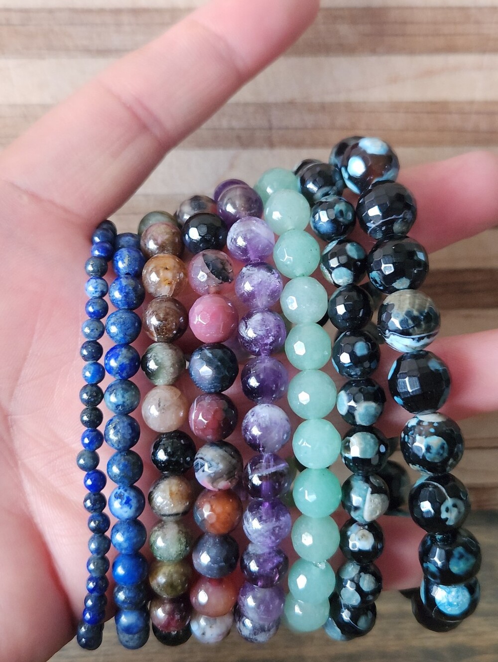 Crystal Beaded Bracelet Lot 8pc Stack Lapis Agate Fluorite Aventurine